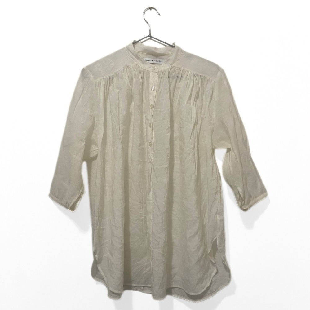 Rebecca Minkoff White/Cream Jacquard Woven 3/4 Sleeve Oversized Blouse Size XS